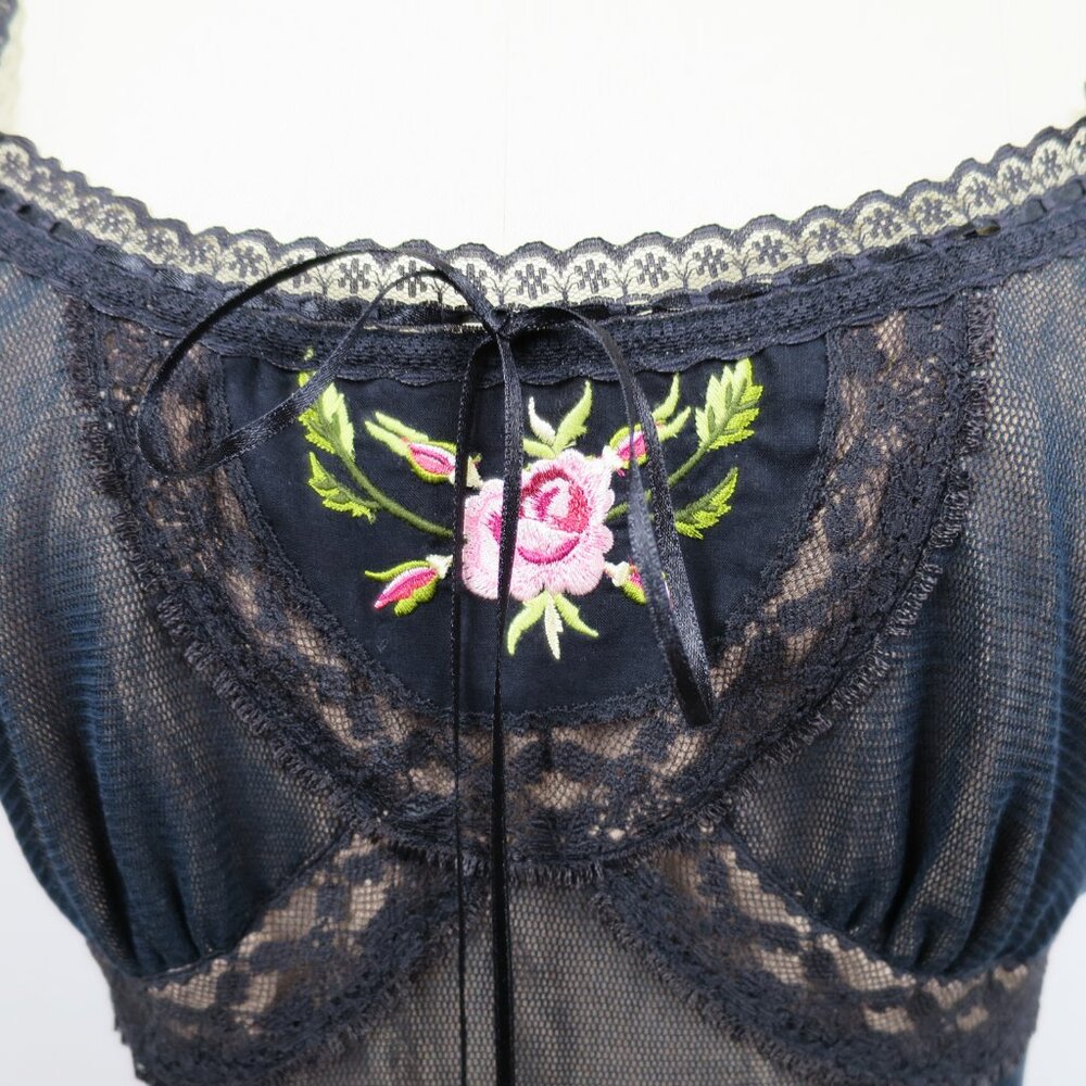 NWT Betsey Johnson Black Illusion Mesh Slip Dress with Floral Embroidery 8 $265 - Picture 9 of 16